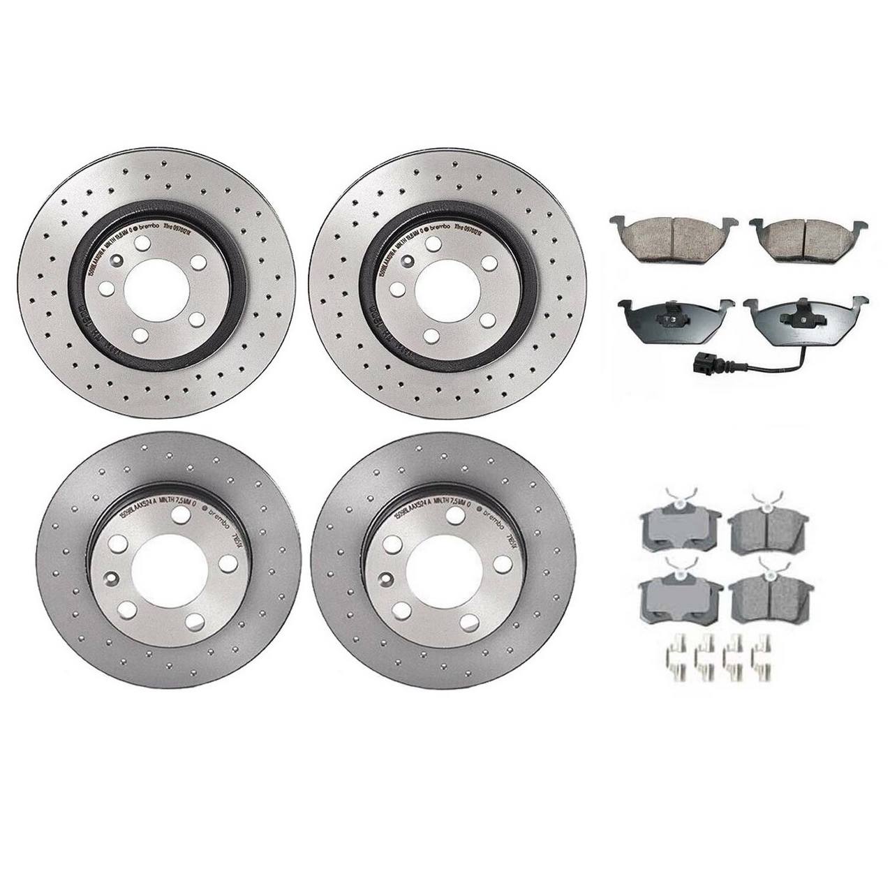 Volkswagen Disc Brake Pad & Rotor Kit – Front & Rear (Xtra) (Drilled) (280/232mm) (Ceramic) (EURO) 1J0615301P