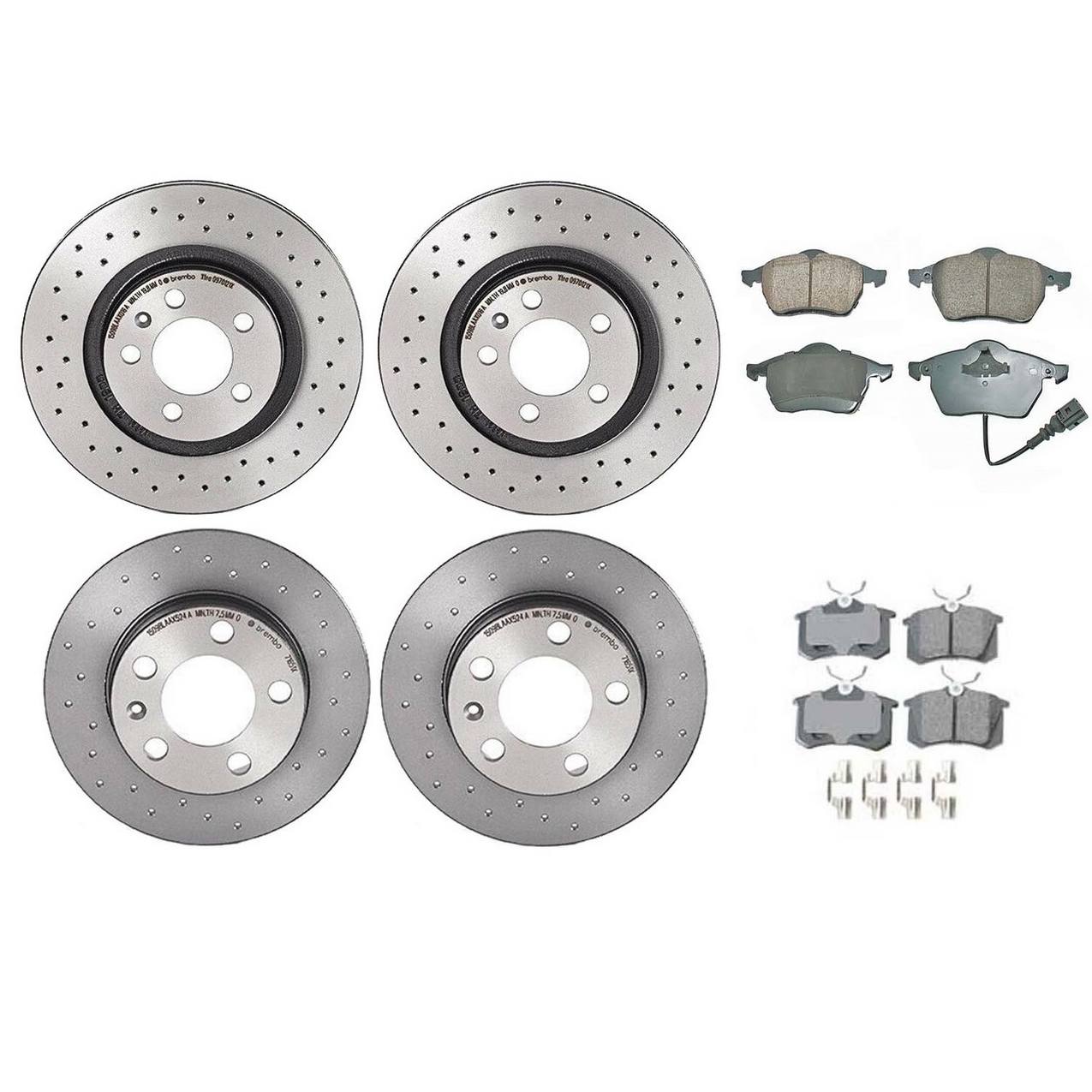 Volkswagen Disc Brake Pad & Rotor Kit – Front & Rear (Xtra) (Drilled) (280/232mm) (Ceramic) (EURO) 1J0615301P