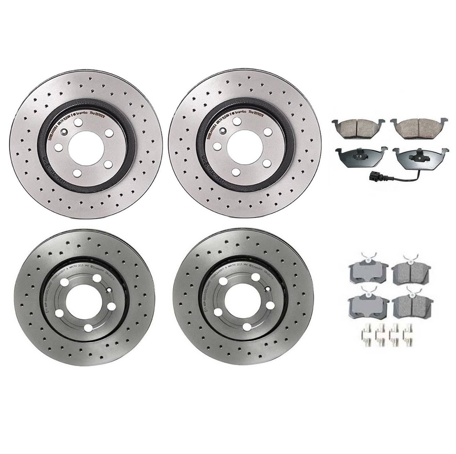 Volkswagen Disc Brake Pad & Rotor Kit – Front & Rear (Xtra-Drilled) (280mm/256mm) (Ceramic) (EURO) 1J0615301P