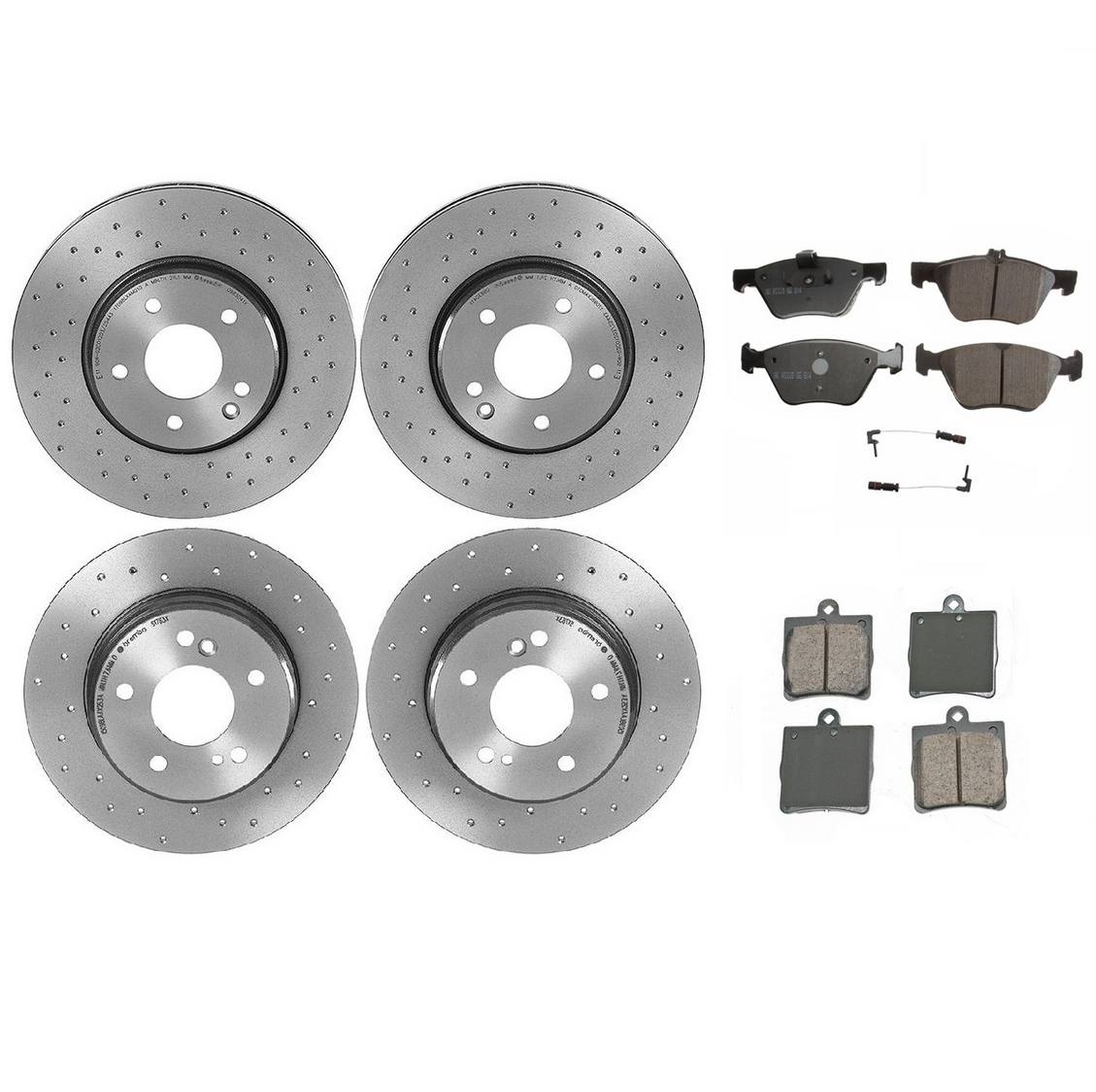 Mercedes-Benz Disc Brake Pad & Rotor Kit – Front & Rear (Xtra-Drilled) (300mm/278mm) (Ceramic) (EURO) 5098064AC