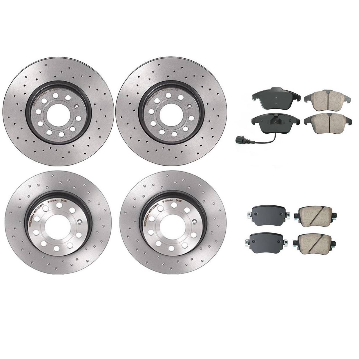 Volkswagen Disc Brake Pad & Rotor Kit – Front & Rear (Xtra-Drilled) (312mm/272mm) (Ceramic) (EURO) 5Q0615301F