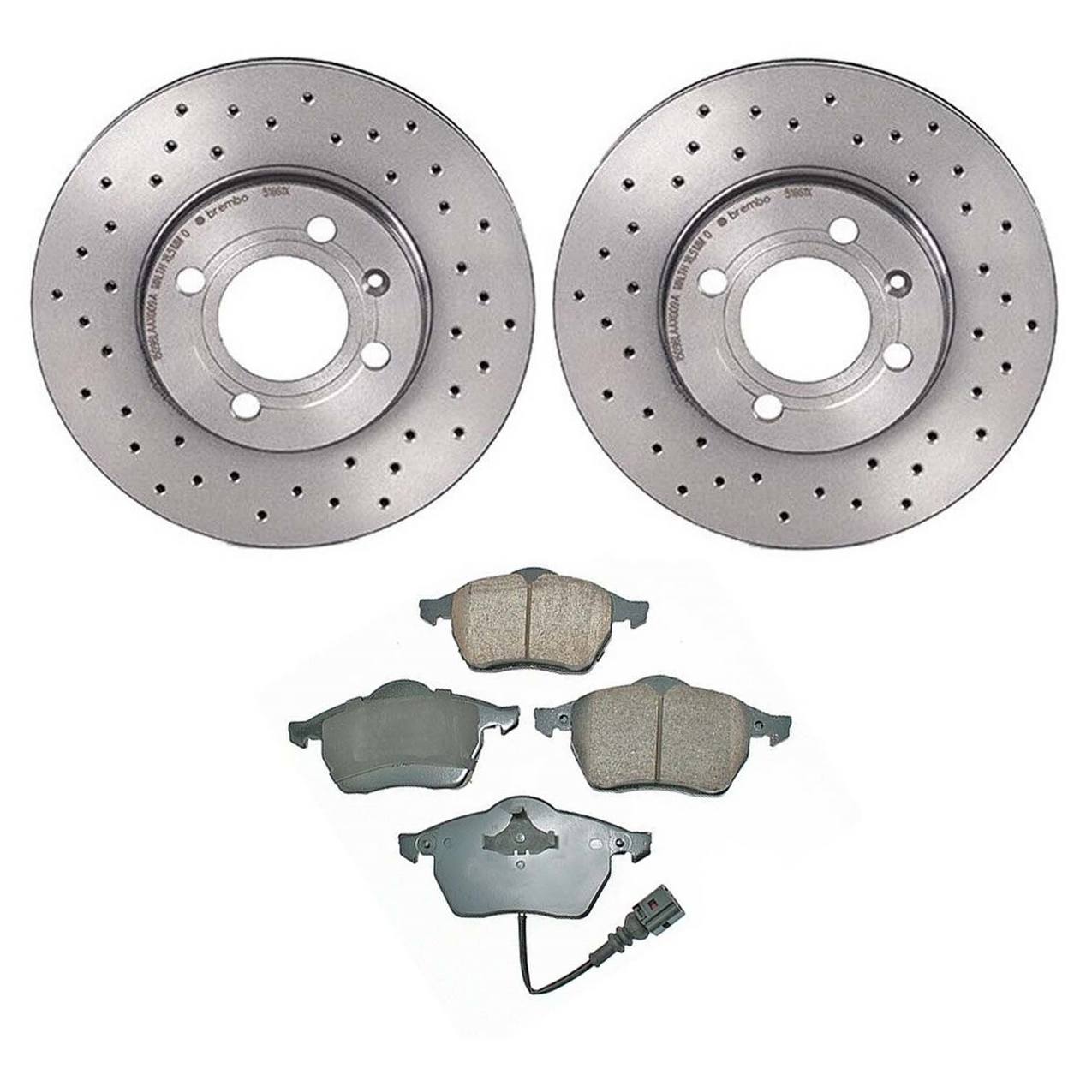 Volkswagen Disc Brake Pad and Rotor Kit – Front (Xtra) (Cross-Drilled) (256mm) (Ceramic) (EURO) 6NO615301D