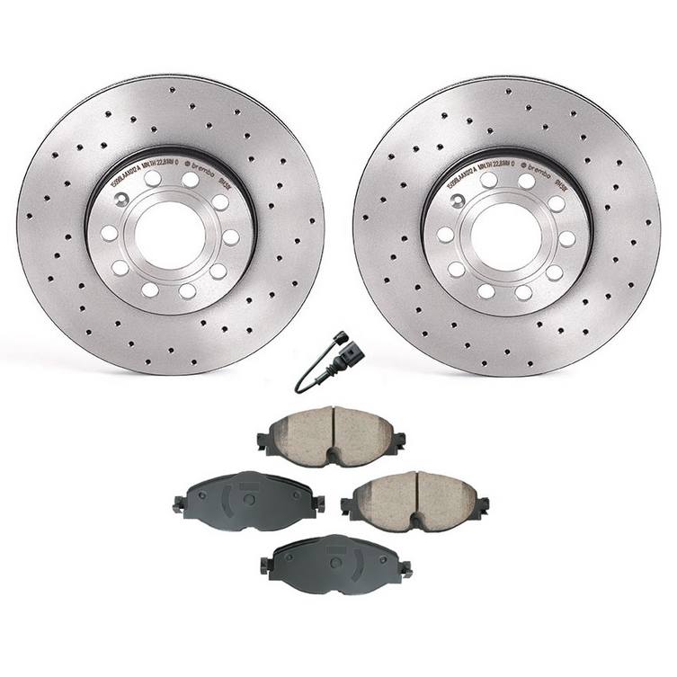 Audi Volkswagen Disc Brake Pad and Rotor Kit – Front (Xtra) (Drilled) (288mm) (Ceramic) (EURO) 5Q0615301H