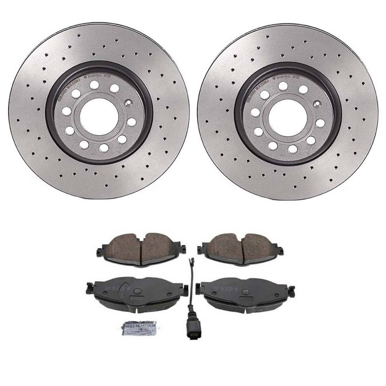 Audi Volkswagen Disc Brake Pad and Rotor Kit – Front (Xtra) (Drilled) (312mm) (Ceramic) (EURO) 5Q0615301F