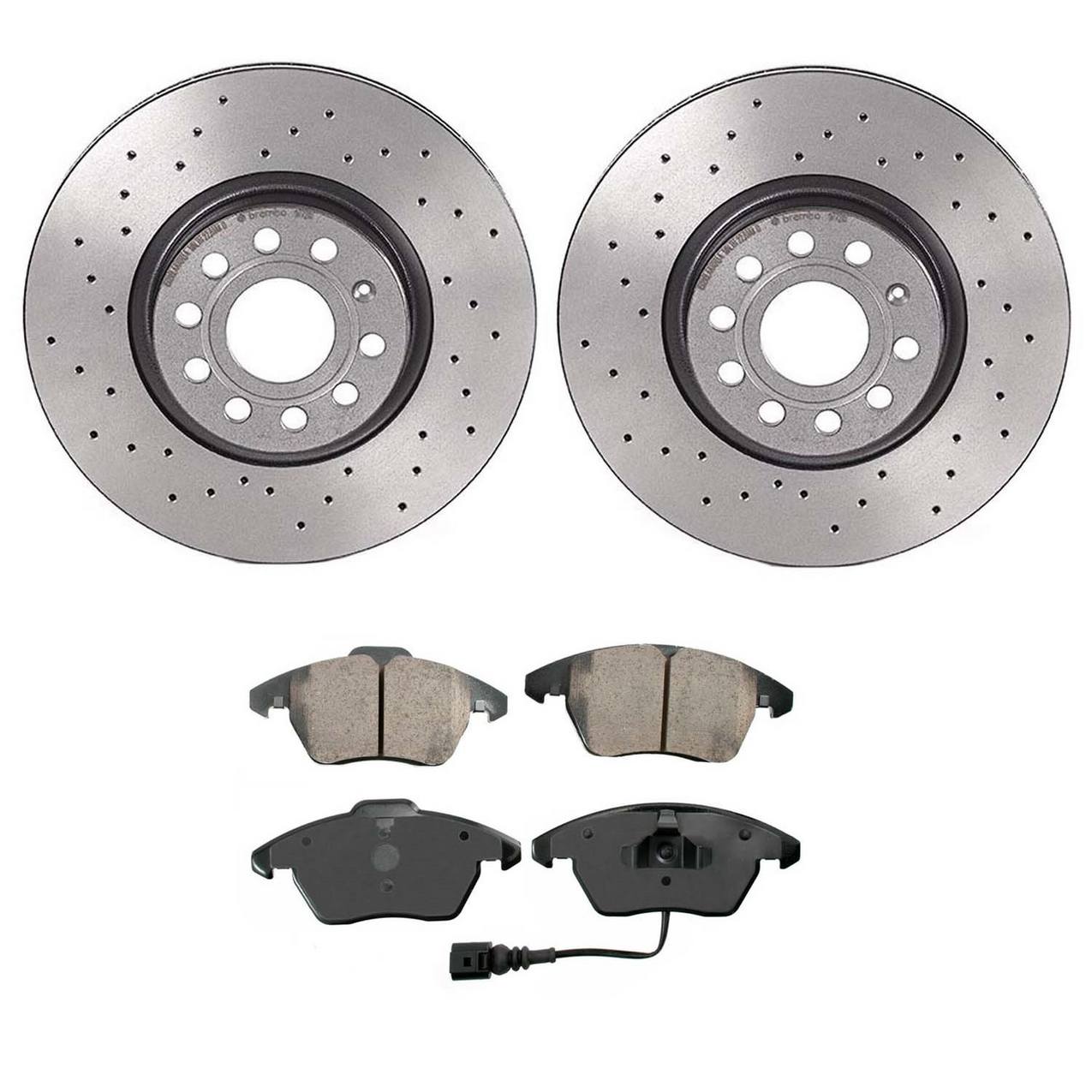 Audi Volkswagen Disc Brake Pad and Rotor Kit – Front (Xtra) (Drilled) (312mm) (Ceramic) (EURO) 5Q0615301F