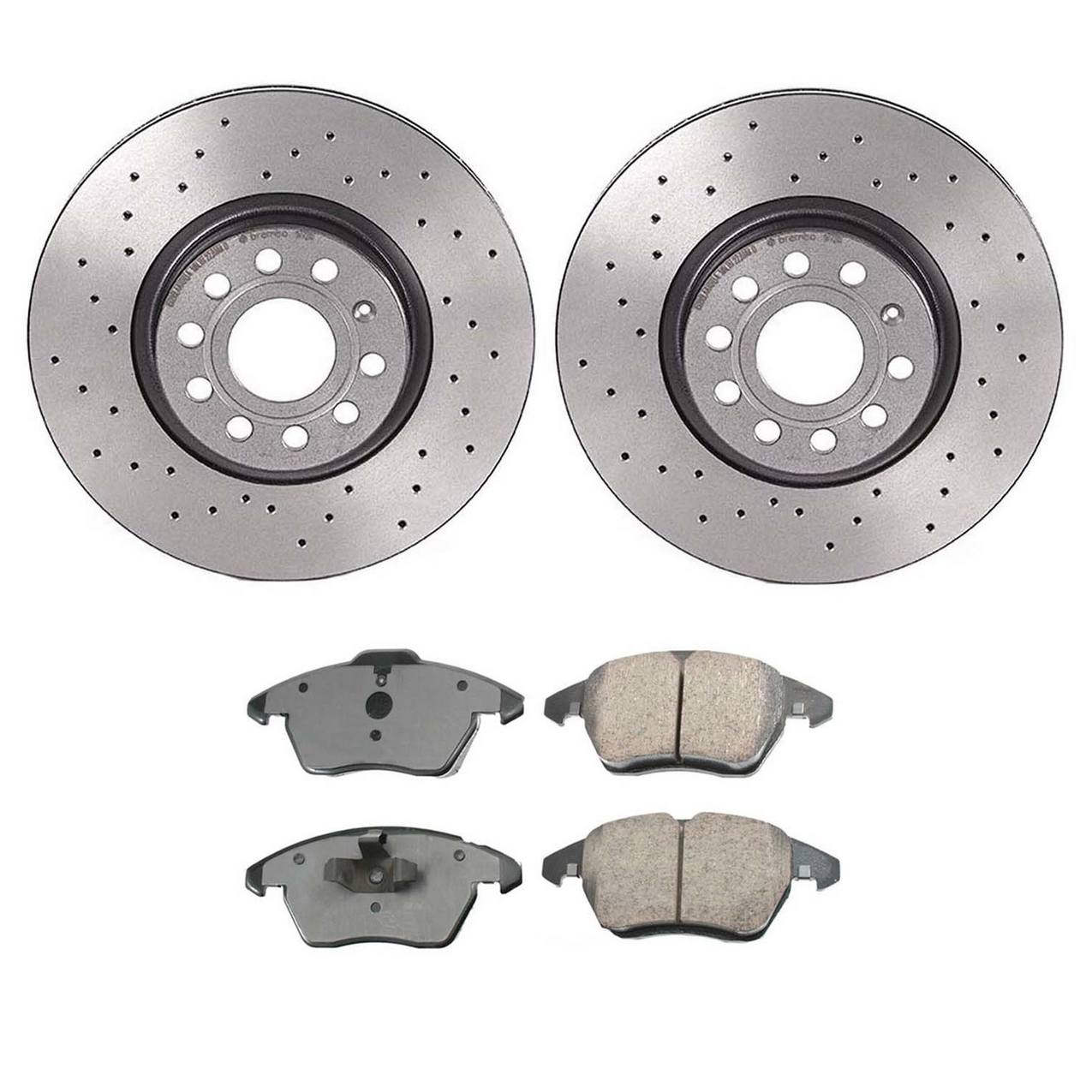 Volkswagen Disc Brake Pad and Rotor Kit – Front (Xtra) (Drilled) (312mm) (Ceramic) (EURO) 5Q0615301F