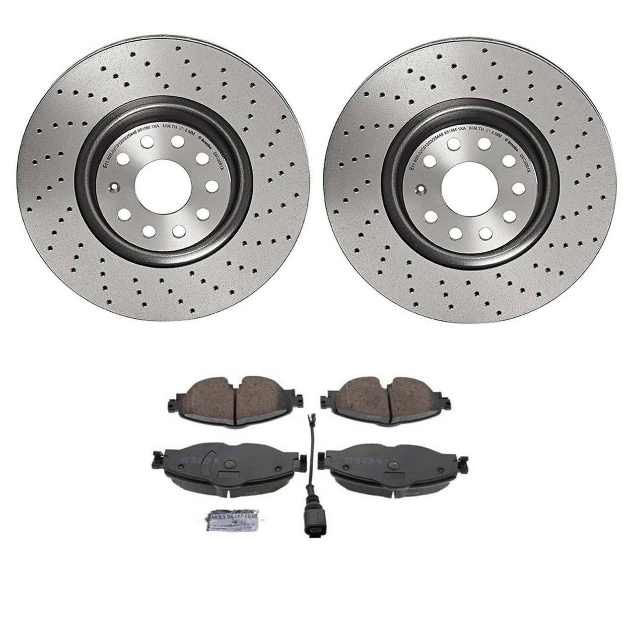 Audi Volkswagen Disc Brake Pad and Rotor Kit – Front (Xtra) (Drilled) (340mm) (Ceramic) (EURO) 8S0615301D