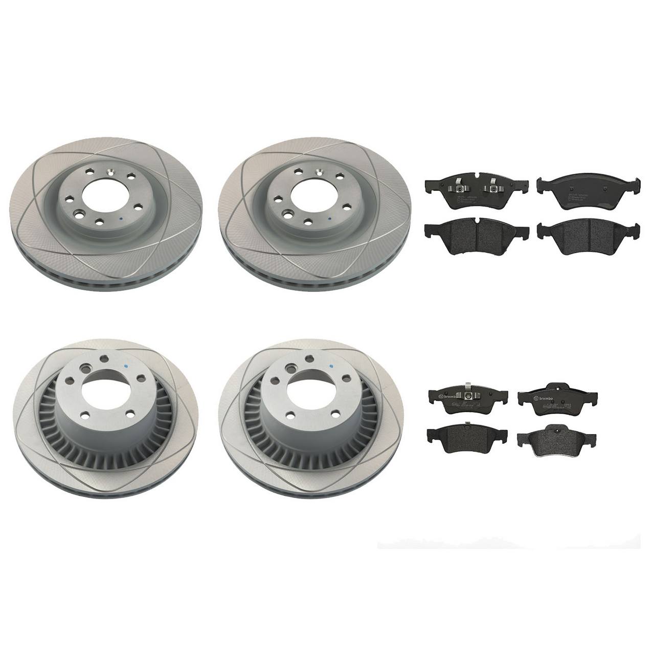 Mercedes-Benz Disc Brake Pad and Rotor Kit – Front and Rear (350mm/330mm) (Slotted) (Low-Met) 463421041264