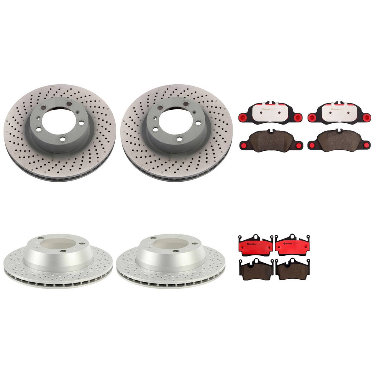 Porsche Disc Brake Pad and Rotor Kit – Front and Rear (330mm/299mm) (Drilled) (Ceramic) 99735140101