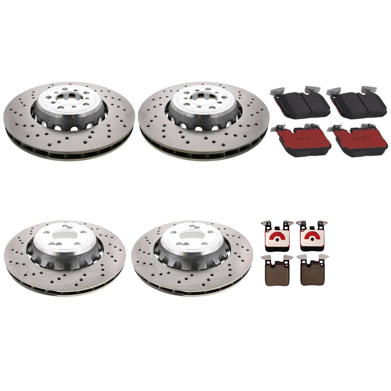 BMW Disc Brake Pad and Rotor Kit – Front and Rear (380mm/370mm) (Drilled) (Ceramic) 34112284810