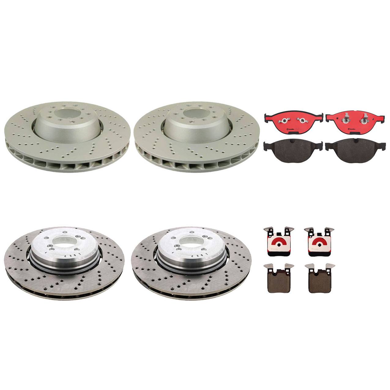 BMW Disc Brake Pad and Rotor Kit – Front and Rear (380mm/370mm) (Drilled) (Ceramic) 34112282805