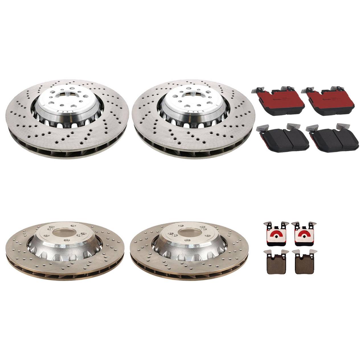 BMW Disc Brake Pad and Rotor Kit – Front and Rear (400mm/380mm) (Drilled) (Ceramic) 34118072018