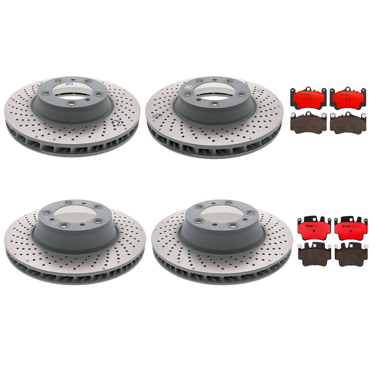 Porsche Disc Brake Pad and Rotor Kit – Front and Rear (330mm/330mm) (Drilled) (Ceramic) 99635141005