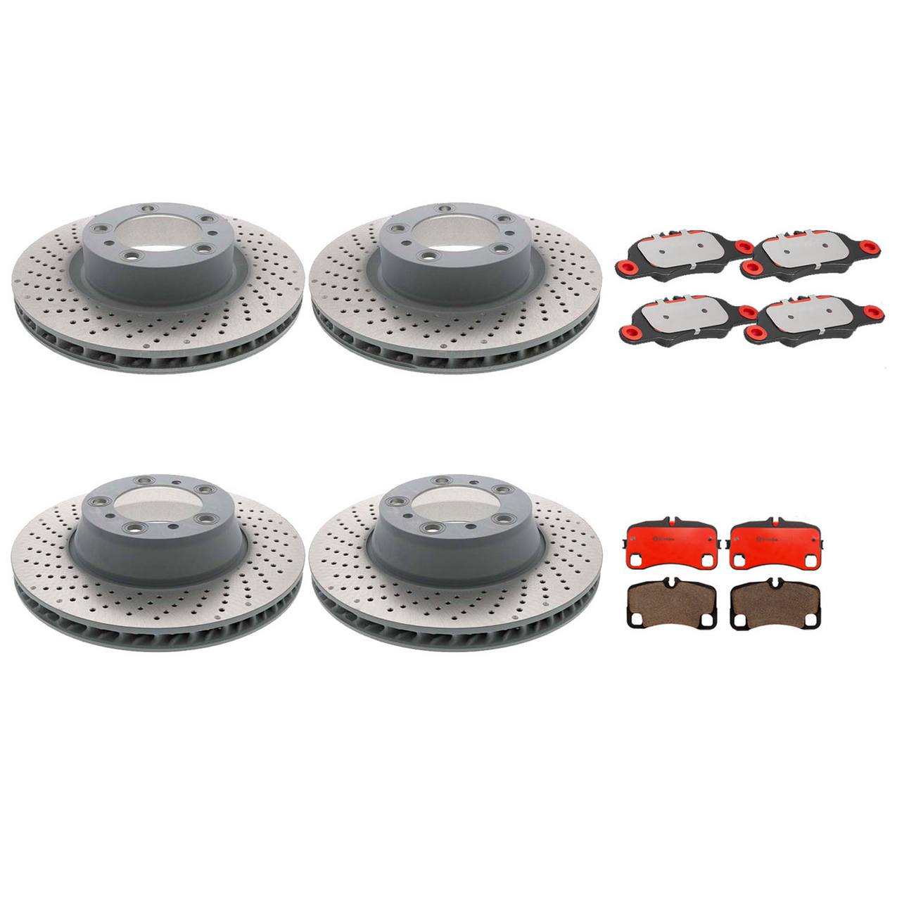 Porsche Disc Brake Pad and Rotor Kit – Front and Rear (330mm/330mm) (Drilled) (Ceramic) 99735140201