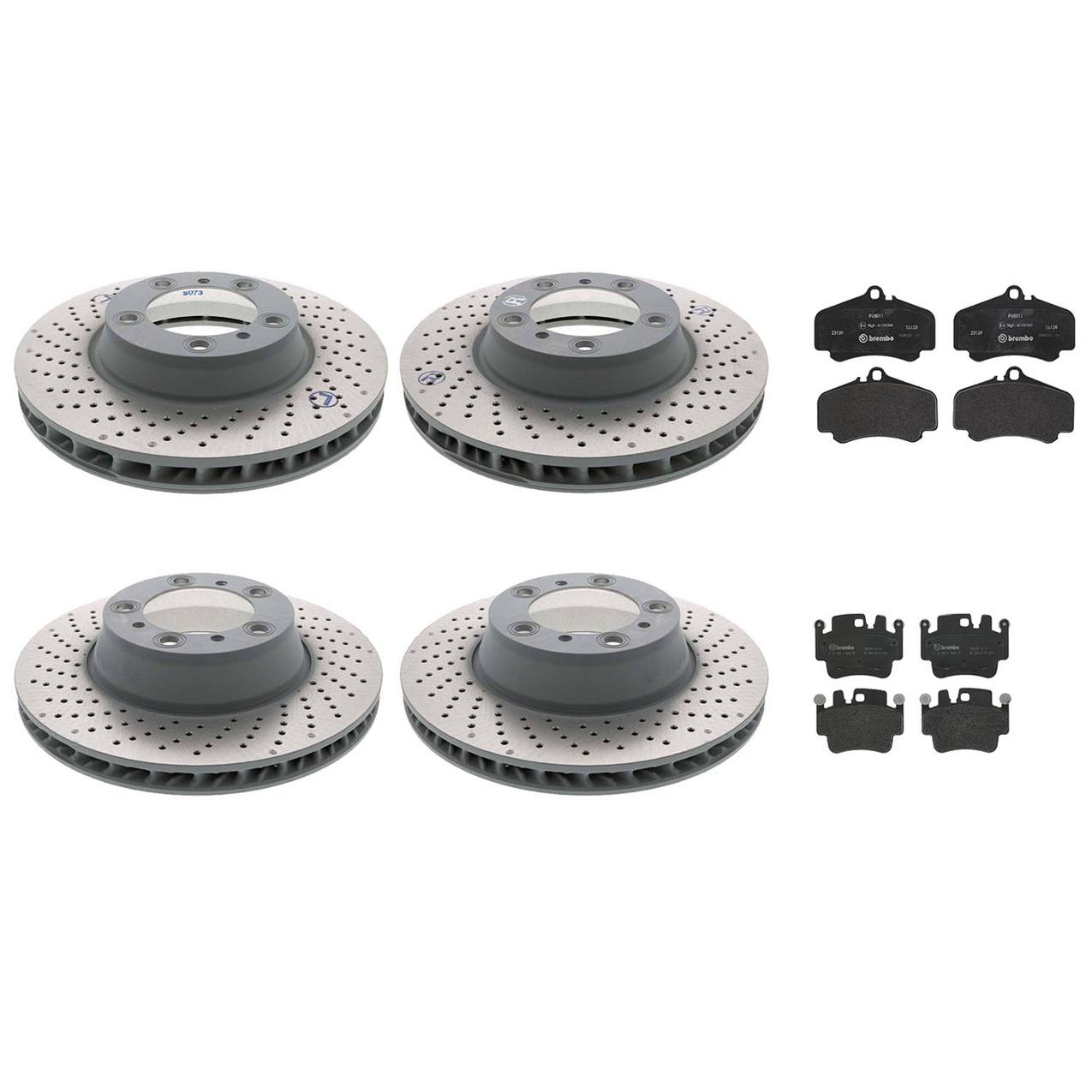 Porsche Disc Brake Pad and Rotor Kit – Front and Rear (330mm/330mm) (Drilled) (Low-Met) 99635140905