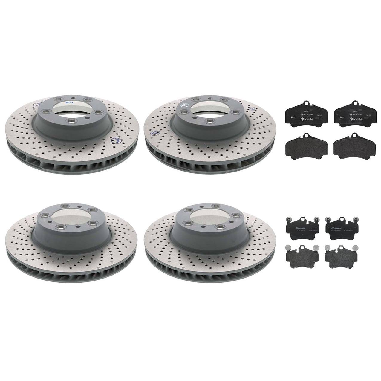 Porsche Disc Brake Pad and Rotor Kit – Front and Rear (330mm/330mm) (Drilled) (Low-Met) 99635140905