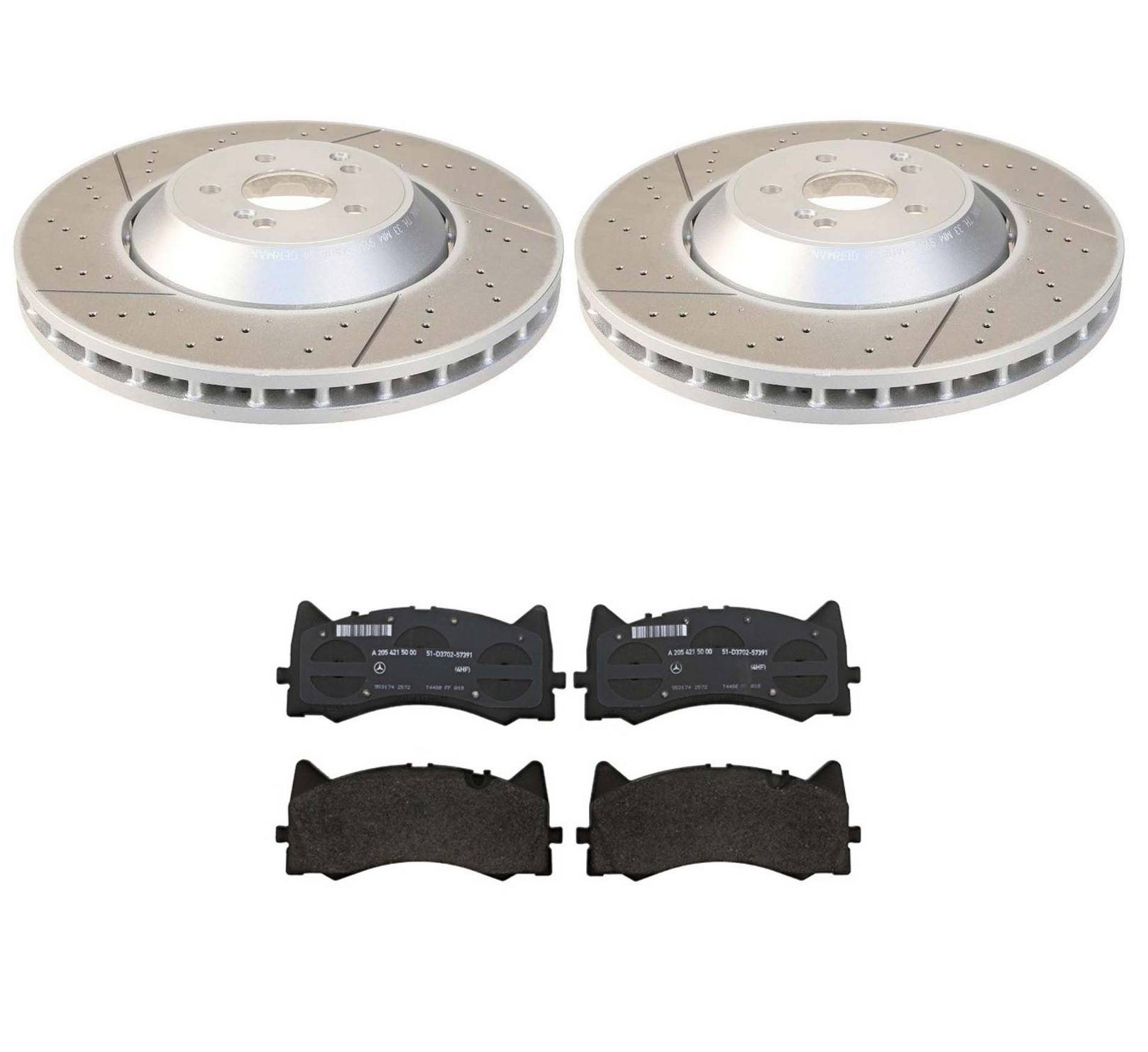 Mercedes-Benz Disc Brake Pad and Rotor Kit – Front (390mm) (Drilled) (Slotted) 2224212612