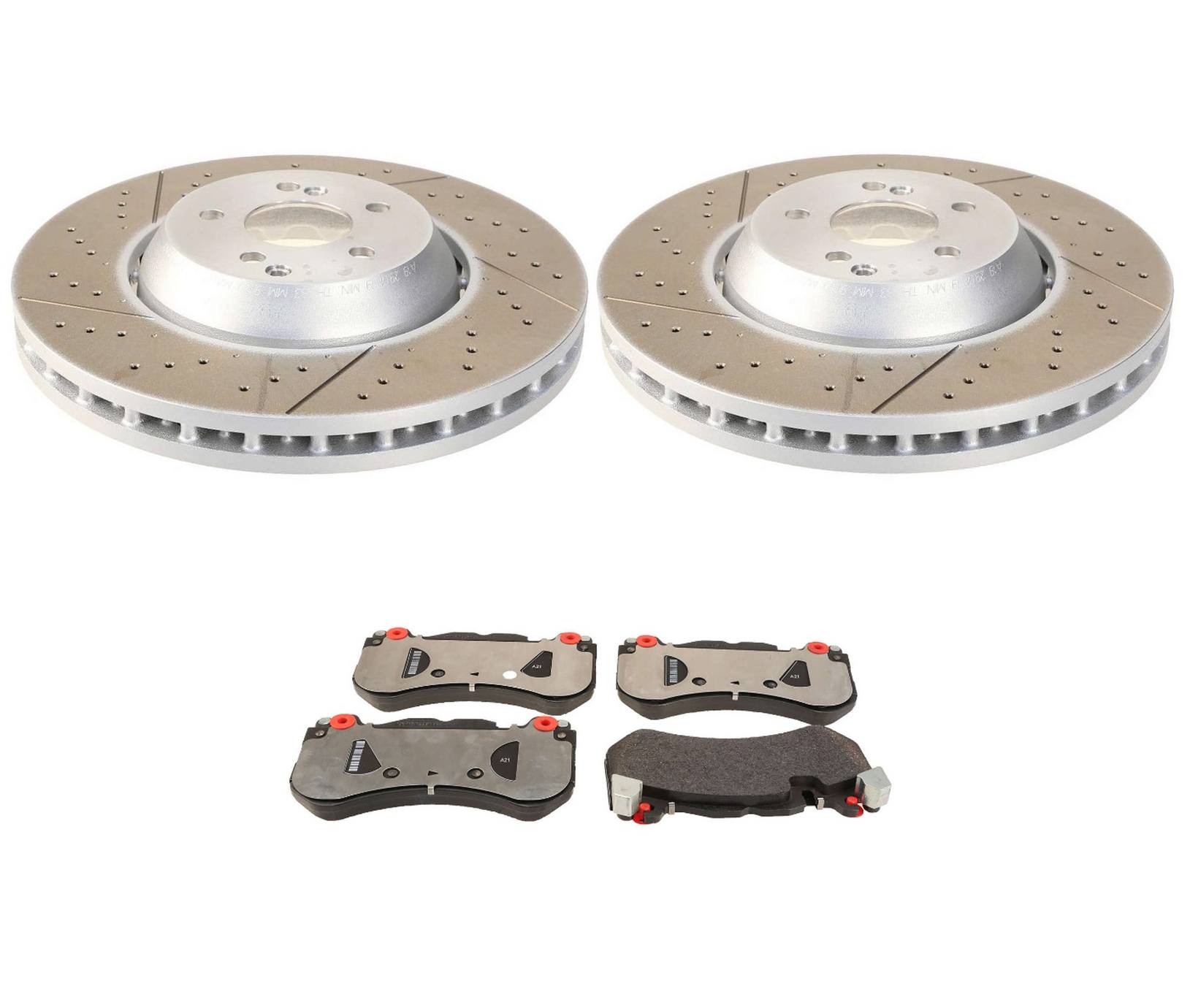 Mercedes-Benz Disc Brake Pad and Rotor Kit – Front (360mm) (Drilled) (Slotted) 2124210512