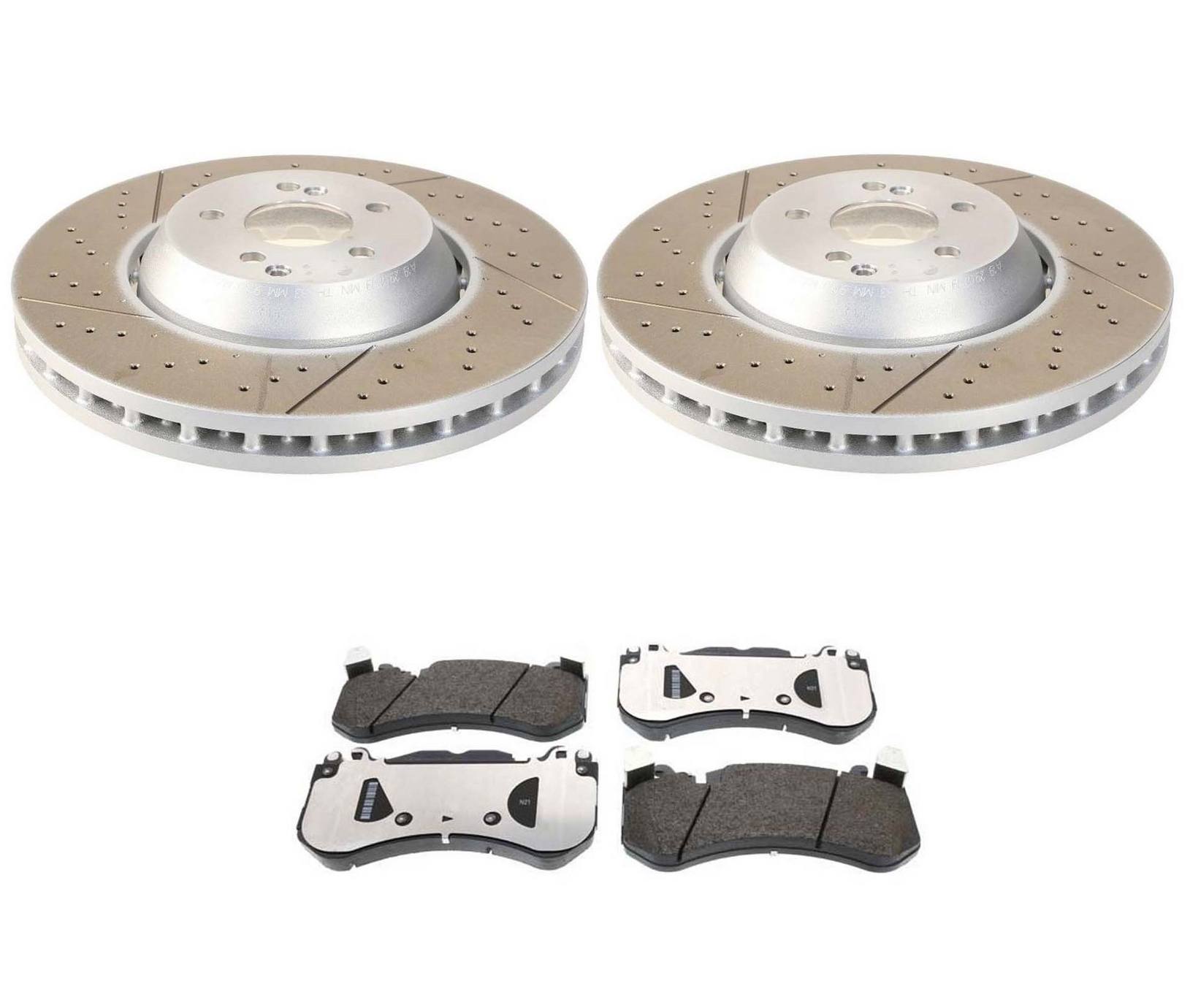 Mercedes-Benz Disc Brake Pad and Rotor Kit – Front (360mm) (Drilled) (Slotted) 2124210512