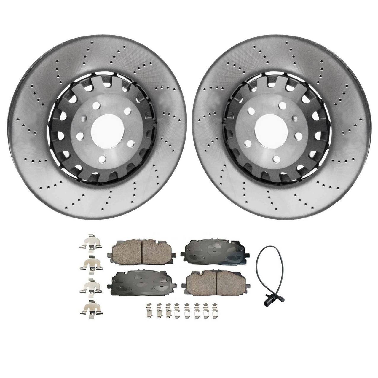 Audi Disc Brake Pad and Rotor Kit – Front (375mm) (Drilled-Composite) (Ceramic) 4M0615301AM