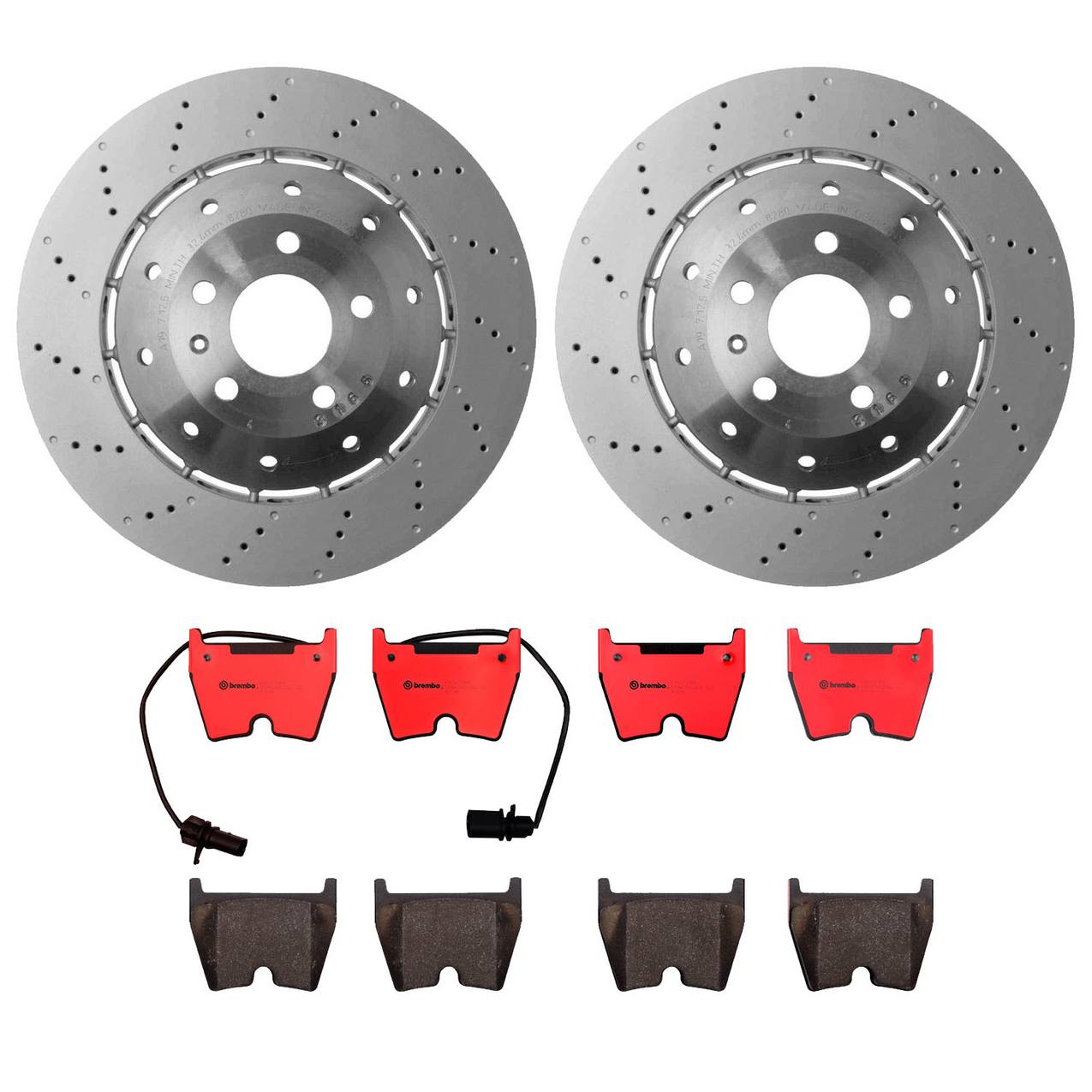 Audi Disc Brake Pad and Rotor Kit – Front (365mm) (Drilled) (Dimpled) (Ceramic) 420615301D