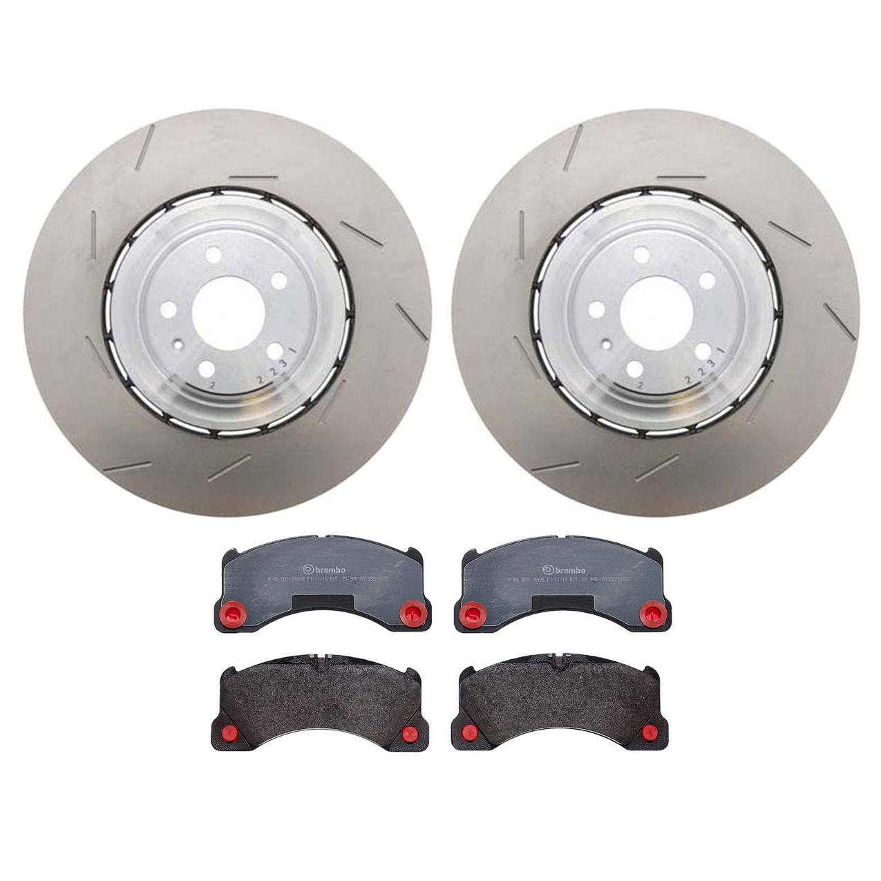 Porsche Disc Brake Pad and Rotor Kit – Front (390mm) (Slotted) (Low-Met) 95B615302M