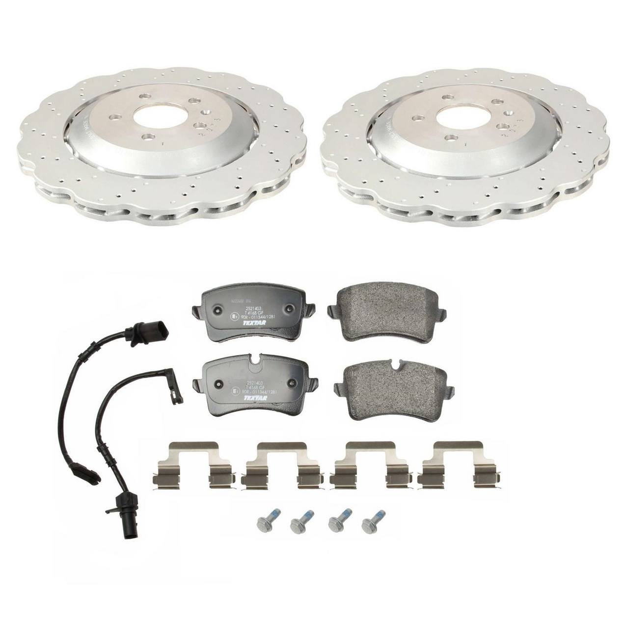 Audi Disc Brake Pad and Rotor Kit – Rear (356mm) (Drilled-Composite-Wavy) 4G8615601E