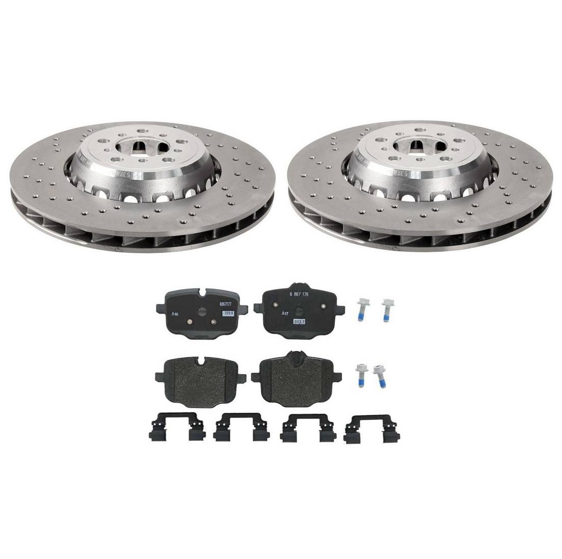 BMW Disc Brake Pad and Rotor Kit – Rear (380mm) (Drilled-Composite) 34208074285