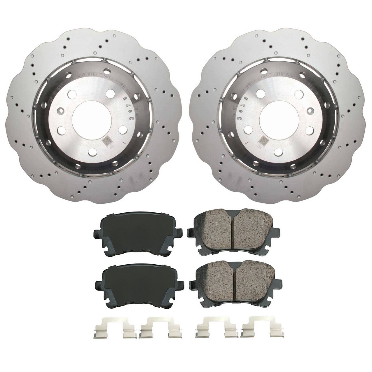 Audi Disc Brake Pad and Rotor Kit – Rear (330mm) (Drilled-Composite-Wavy) (Ceramic) 8T0615601A