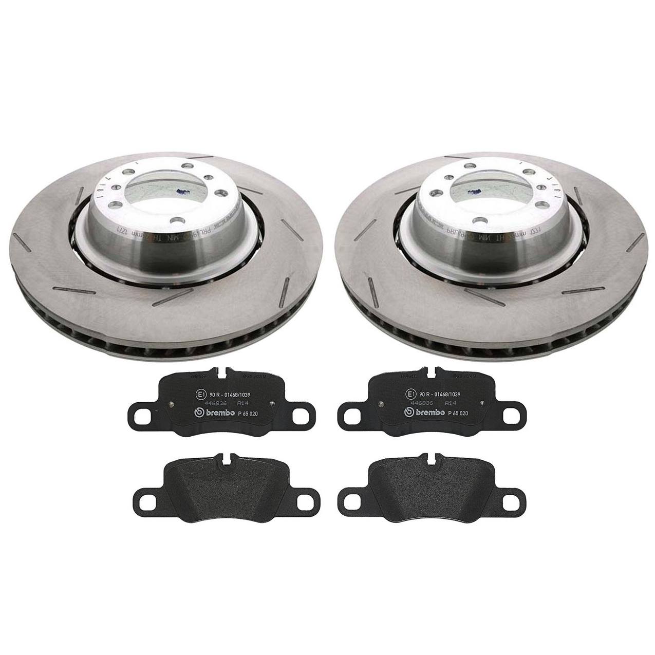 Porsche Disc Brake Pad and Rotor Kit – Rear (380mm) (Slotted) (Low-Met) 971615601G