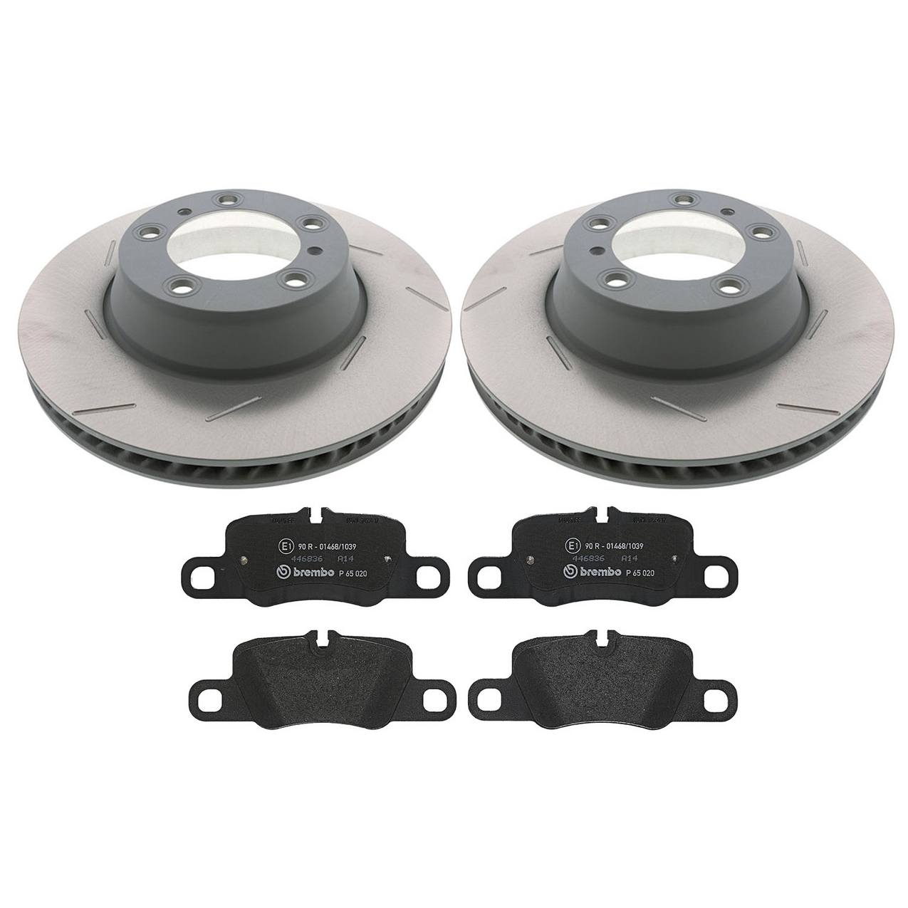 Porsche Disc Brake Pad and Rotor Kit – Rear (330mm) (Slotted) (Low-Met) 971615602P