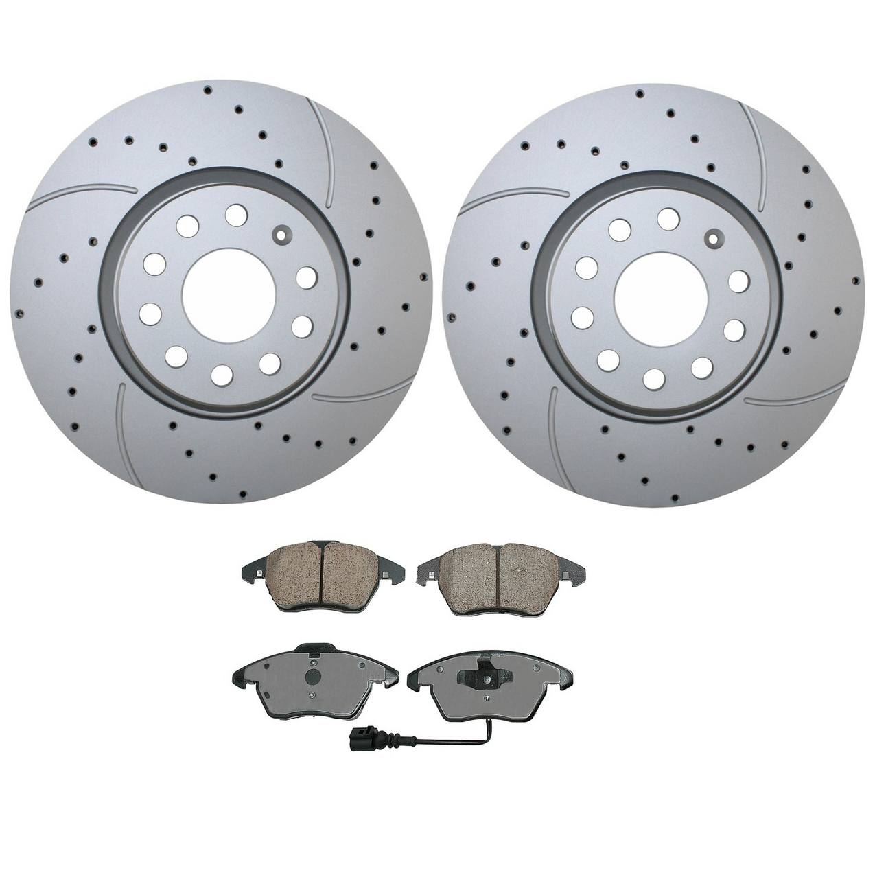 Audi Volkswagen Disc Brake Pad and Rotor Kit – Front (312mm) (Drilled) (Ceramic) – Akebono EURO 5Q0615301F