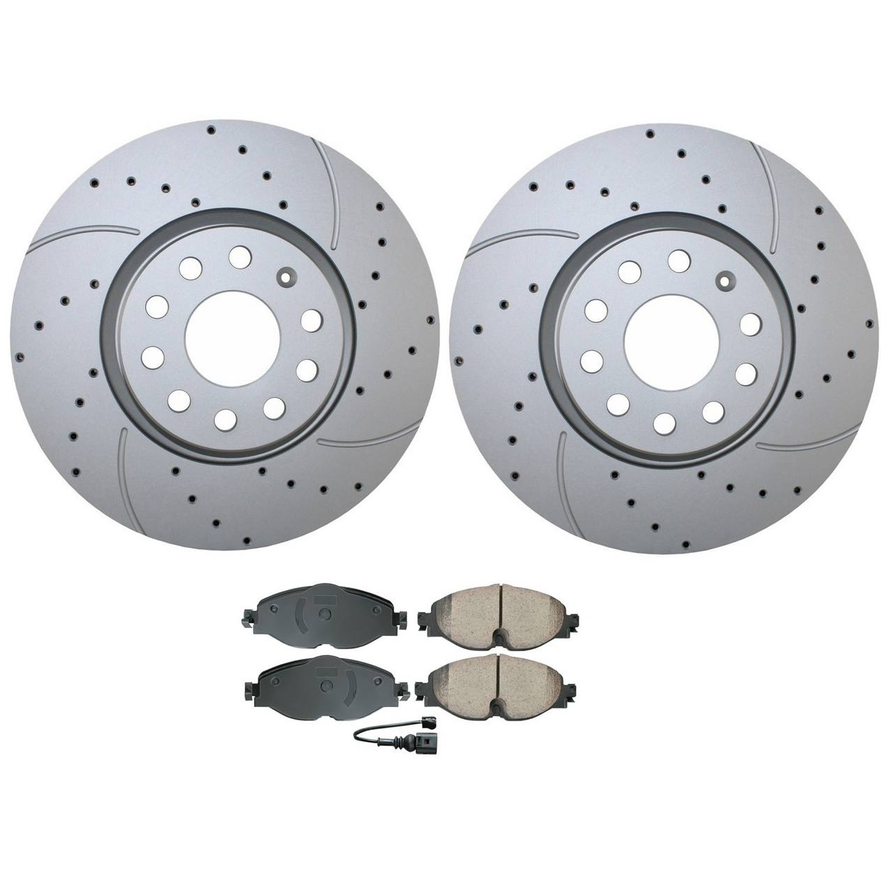 Audi Volkswagen Disc Brake Pad and Rotor Kit – Front (312mm) (Drilled) (Ceramic) – Akebono EURO 5Q0615301F