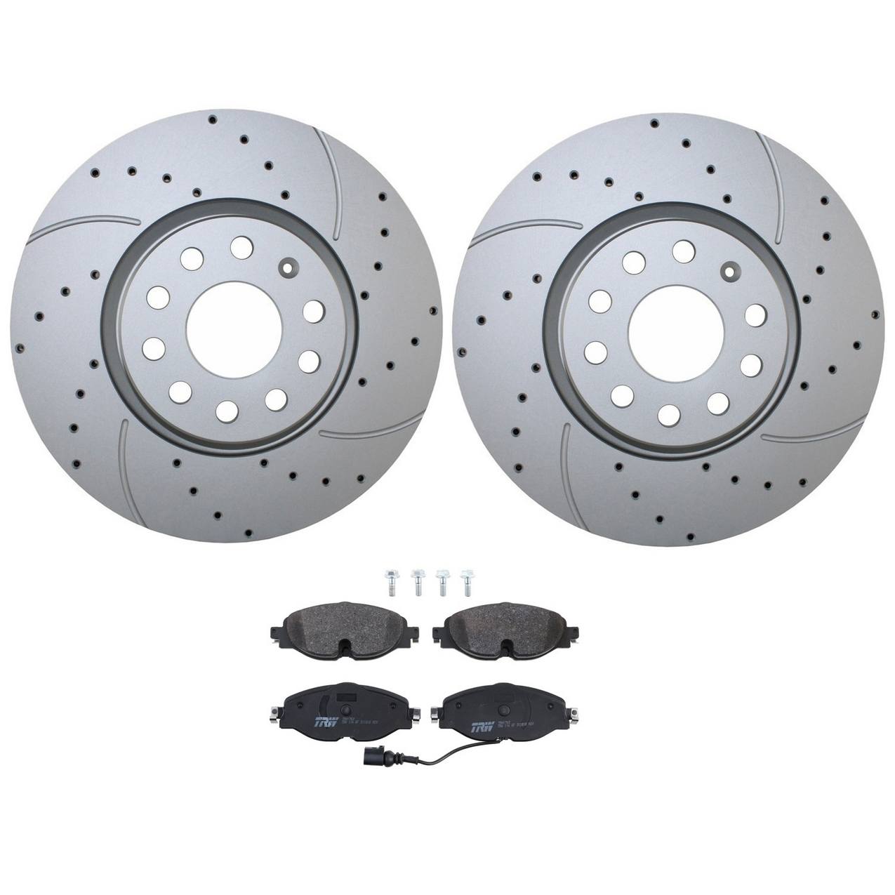 Audi Volkswagen Disc Brake Pad and Rotor Kit – Front (312mm) (Drilled) (Low-Metallic) – TRW Pro 5Q0615301F