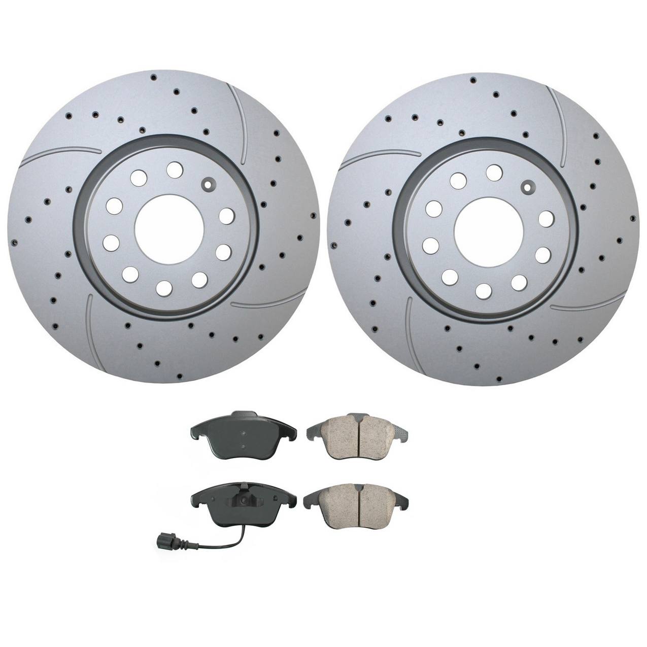 Audi Volkswagen Disc Brake Pad and Rotor Kit – Front (312mm) (Drilled) (Ceramic) – Akebono EURO 5Q0615301F