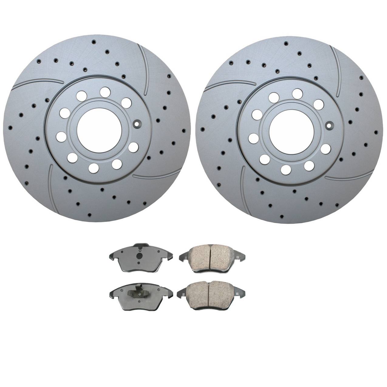 Volkswagen Disc Brake Pad and Rotor Kit – Front (288mm) (Drilled) (Ceramic) – Akebono EURO 5Q0615301H