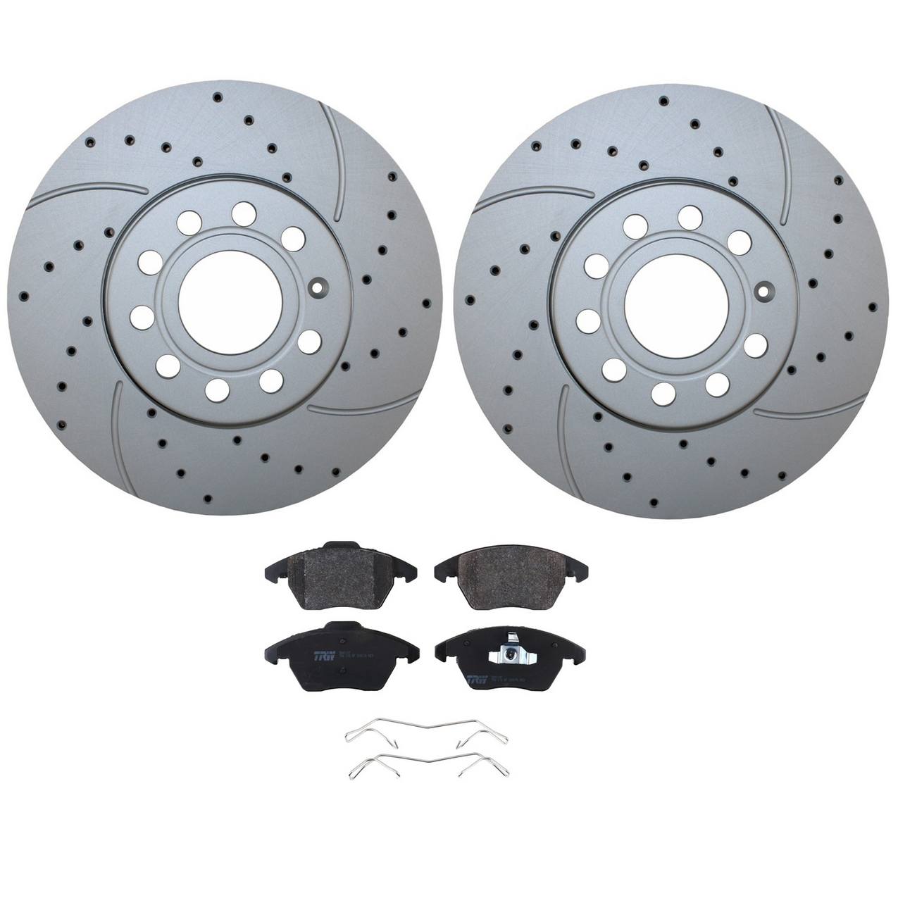 Volkswagen Disc Brake Pad and Rotor Kit – Front (288mm) (Drilled) (Low-Metallic) – TRW Pro 5Q0615301H