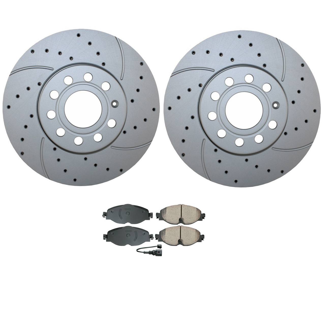 Audi Volkswagen Disc Brake Pad and Rotor Kit – Front (288mm) (Drilled) (Ceramic) – Akebono EURO 5Q0615301H