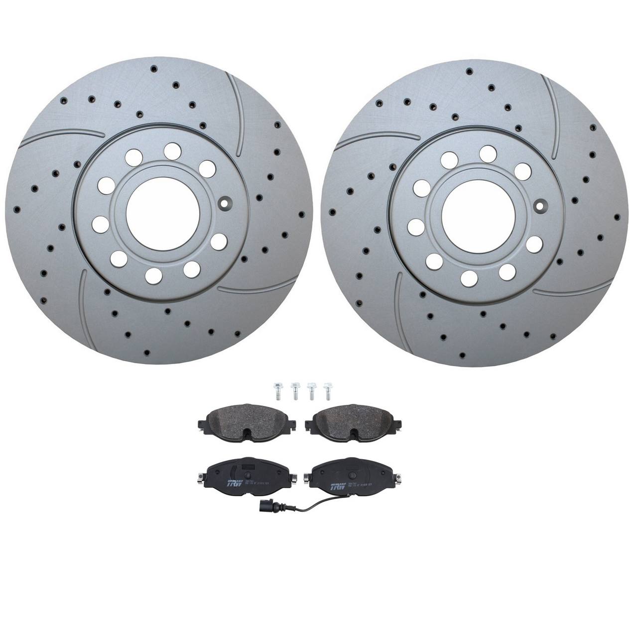 Audi Volkswagen Disc Brake Pad and Rotor Kit – Front (288mm) (Drilled) (Low-Metallic) – TRW Pro 5Q0615301H