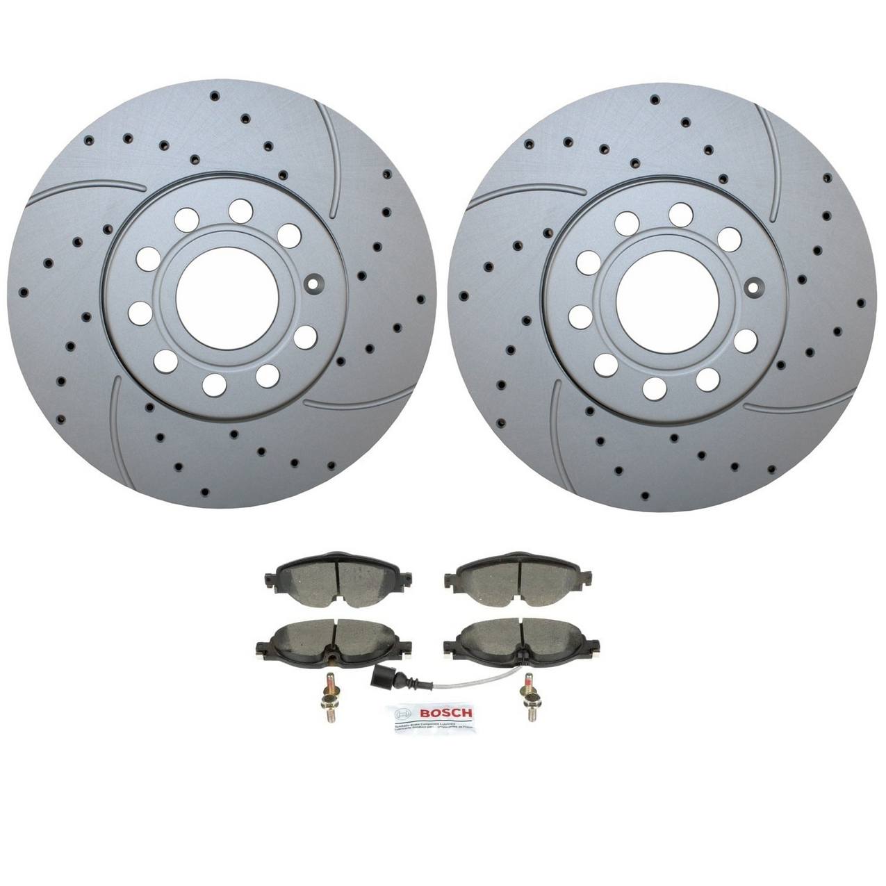 Audi Volkswagen Disc Brake Pad and Rotor Kit – Front (288mm) (Drilled) (Ceramic) – Bosch QuietCast 5Q0615301H