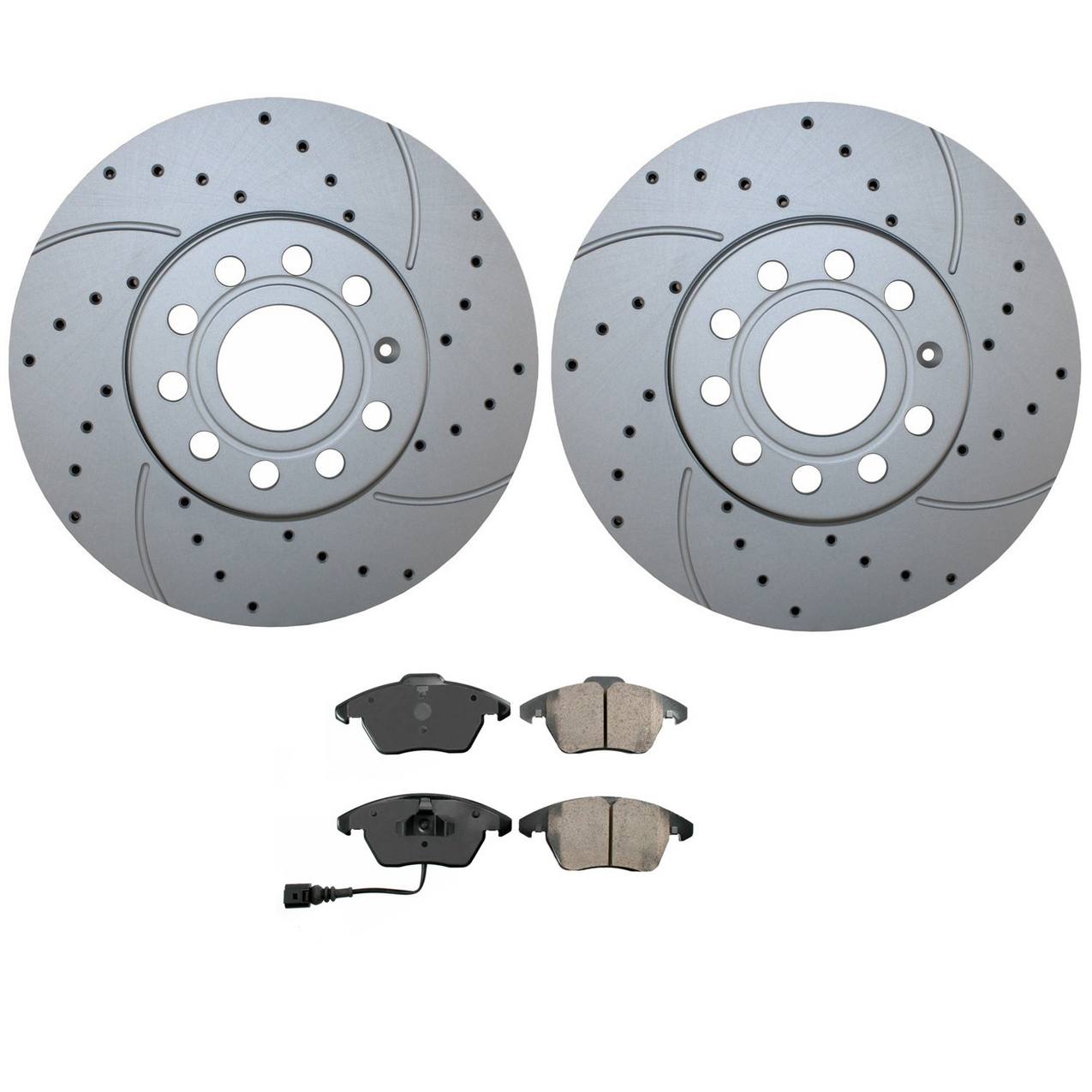 Audi Volkswagen Disc Brake Pad and Rotor Kit – Front (288mm) (Drilled) (Ceramic) – Akebono EURO 5Q0615301H