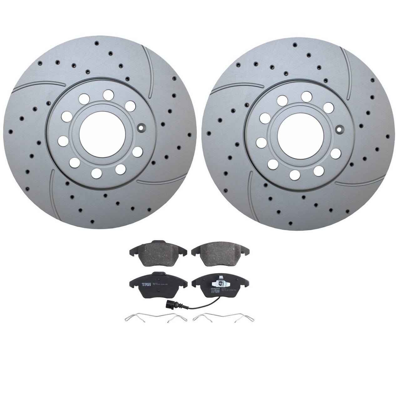 Audi Volkswagen Disc Brake Pad and Rotor Kit – Front (288mm) (Drilled) (Low-Metallic) – TRW Pro 5Q0615301H