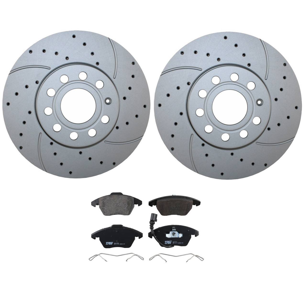 Audi Volkswagen Disc Brake Pad and Rotor Kit – Front (288mm) (Drilled) (Low-Metallic) – TRW Pro 5Q0615301H