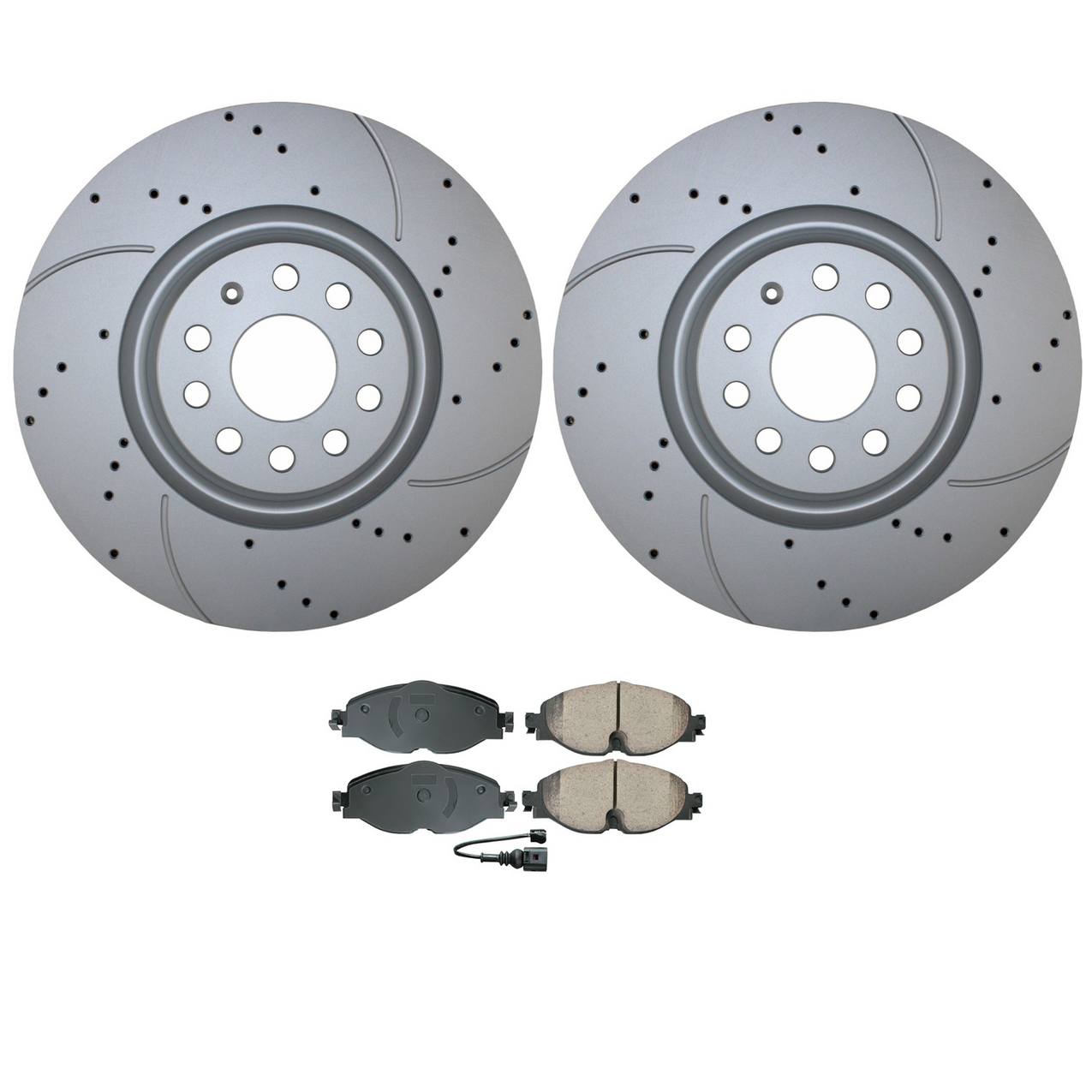 Volkswagen Disc Brake Pad and Rotor Kit – Front (340mm) (Drilled) (Ceramic) – Akebono EURO 8S0615301D