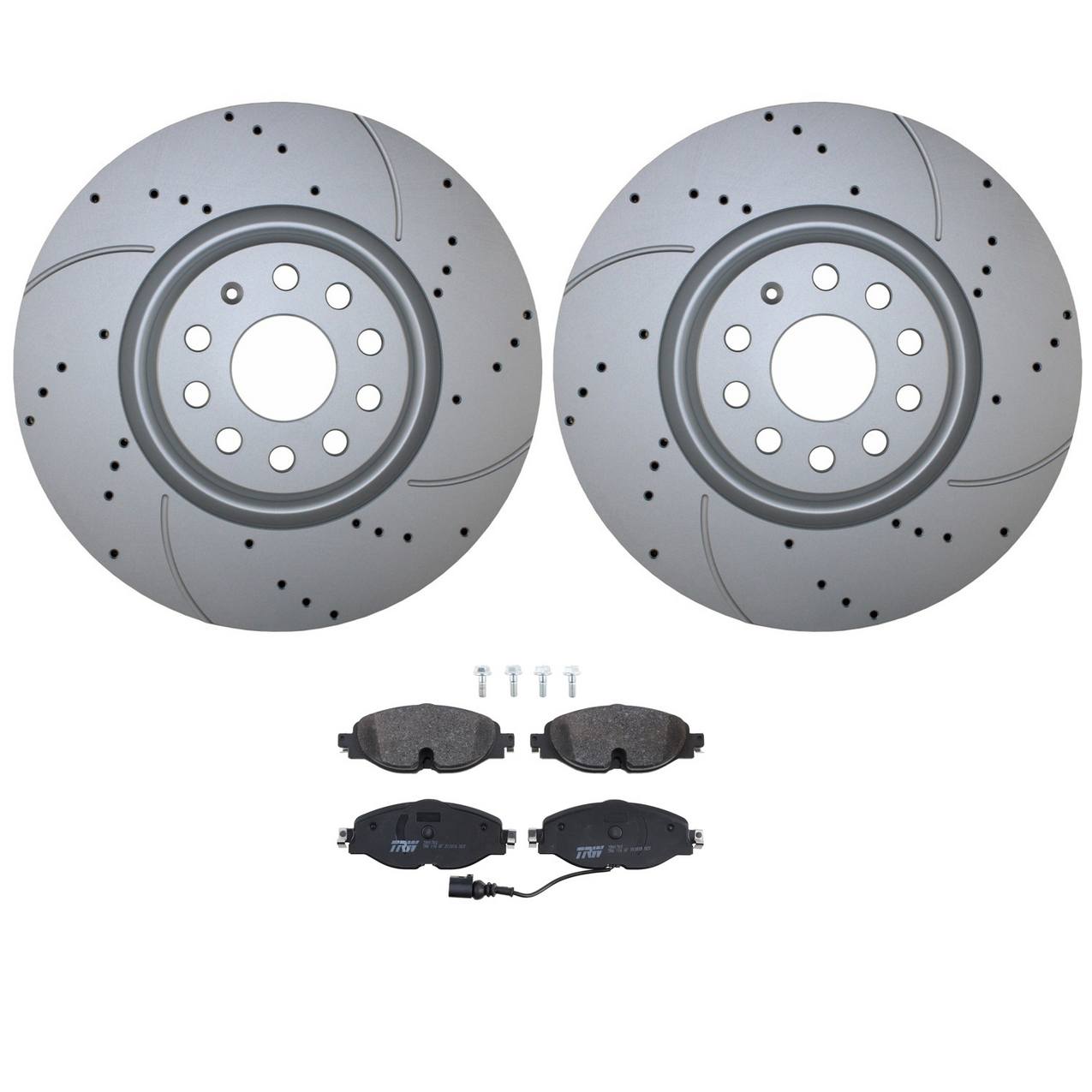 Volkswagen Disc Brake Pad and Rotor Kit – Front (340mm) (Drilled) (Low-Metallic) – TRW Pro 8S0615301D