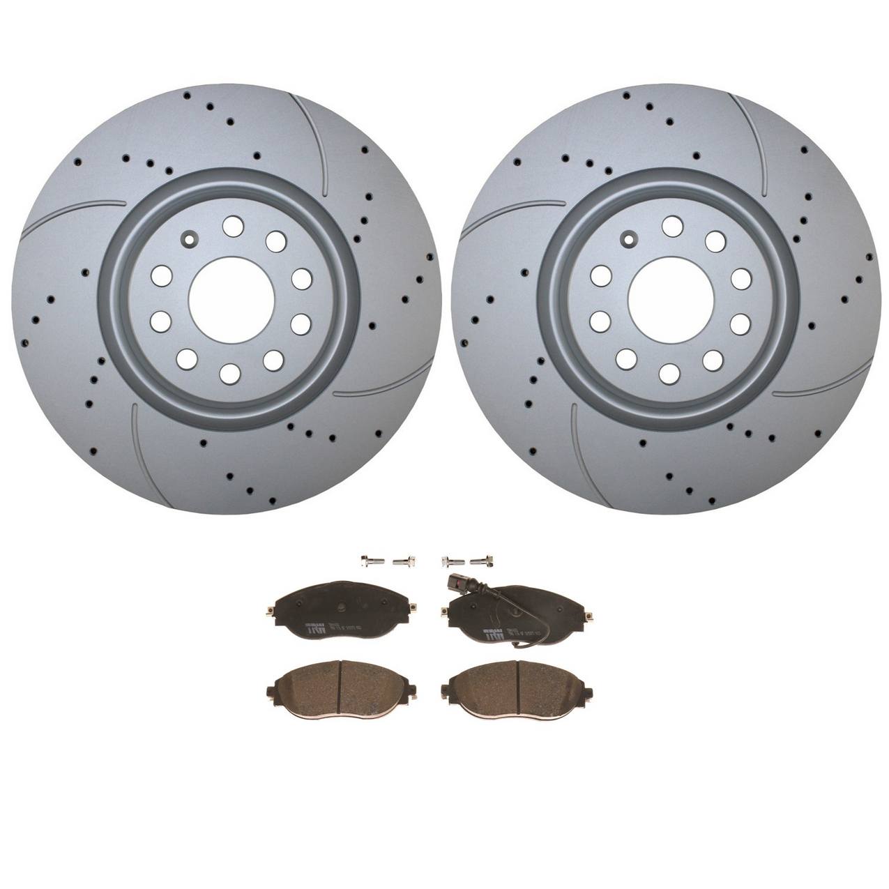 Audi Volkswagen Disc Brake Pad and Rotor Kit – Front (340mm) (Drilled) (Low-Metallic) – TRW Pro 8S0615301D