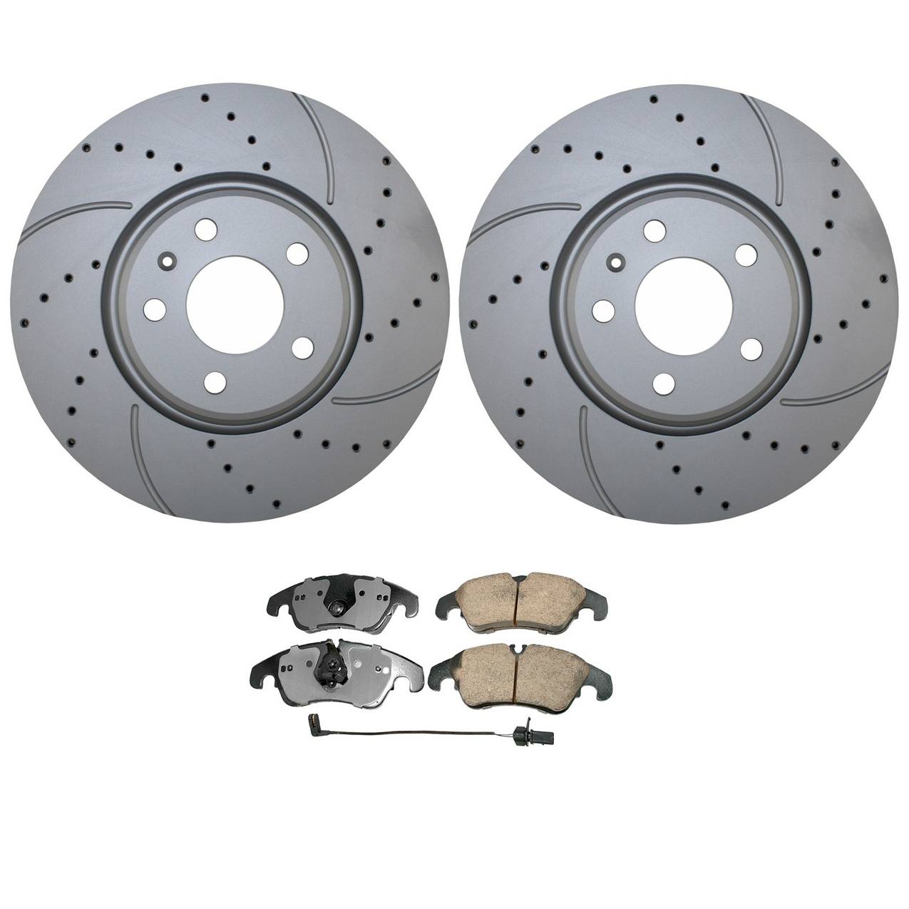 Audi Disc Brake Pad and Rotor Kit – Front (320mm) (Drilled) (Ceramic) – Akebono EURO 8R0615301F