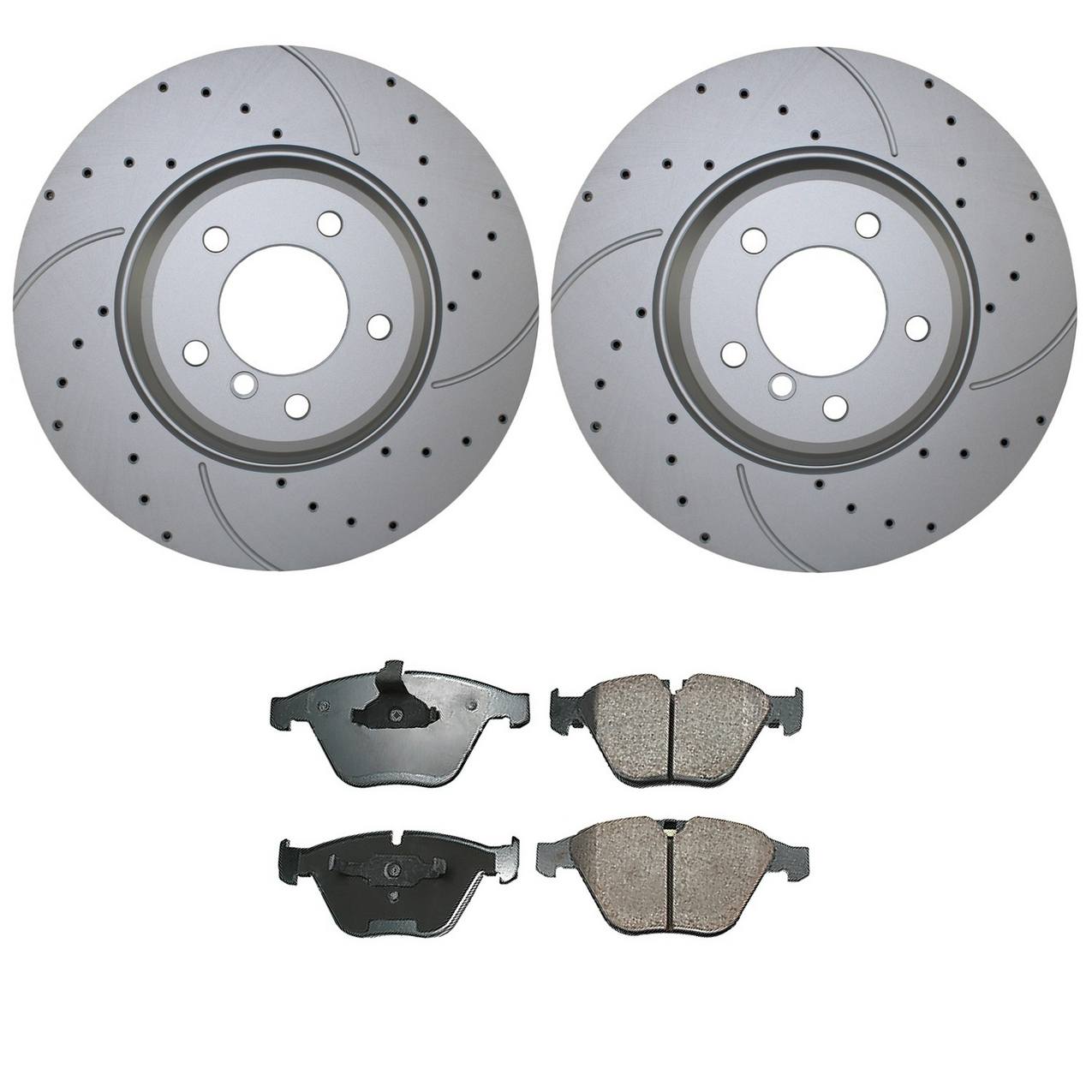 BMW Disc Brake Pad and Rotor Kit – Front (348mm) (Drilled) (Ceramic) – Akebono EURO 34116855000