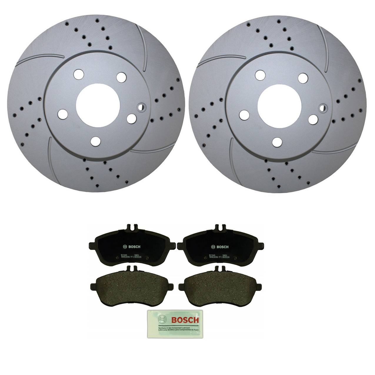 Mercedes-Benz Disc Brake Pad and Rotor Kit – Front (295mm) (Drilled) (Ceramic) – Bosch QuietCast 2124211312