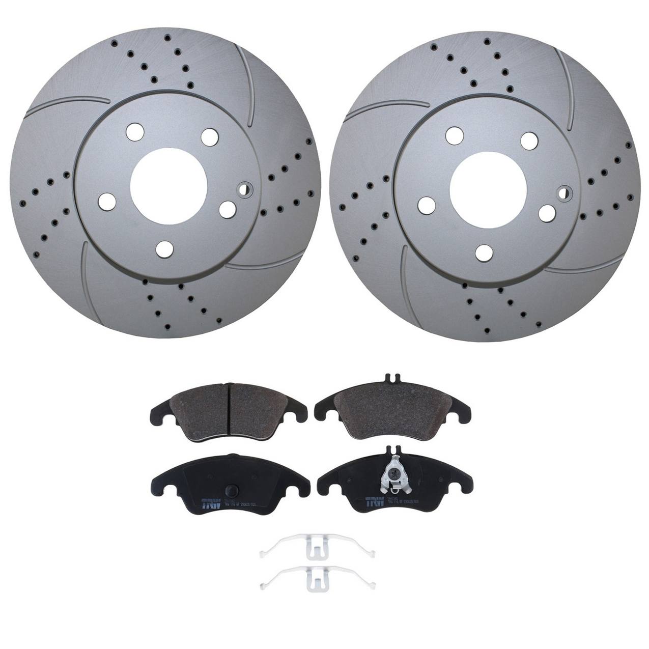 Mercedes-Benz Disc Brake Pad and Rotor Kit – Front (295mm) (Drilled) (Low-Metallic) – TRW Pro 2124211312